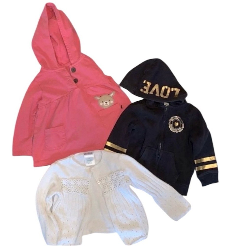 Toddler Girls Popover Jacket, Hoodie Sweatshirt & Cardigan Sweater Bundle